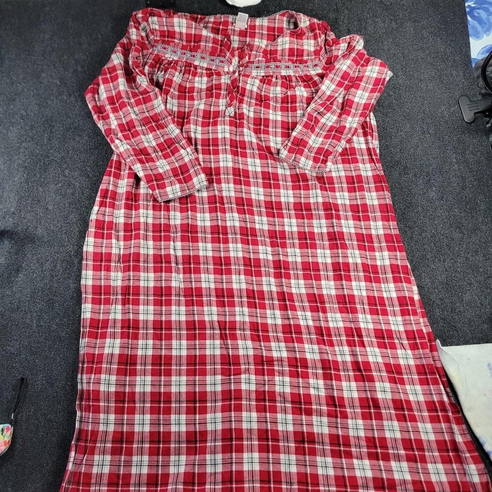 Croft & Barrow Red White Plaid Cotton Nightgown Lace Trim 2X